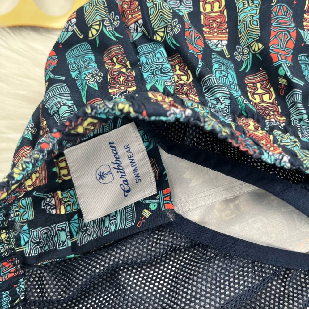 NEW Roundtree & York Caribbean Swim Trunks Mens Big Tall 4XB Tiki Navy Turquoise - Picture 9 of 12